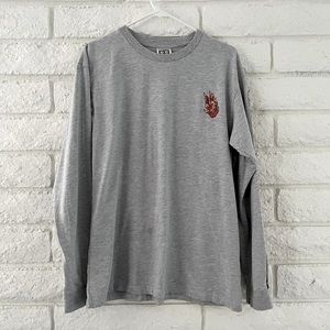 Teddy Fresh Grey Long Sleeve Crewneck Size Large Flame Striped Sz L